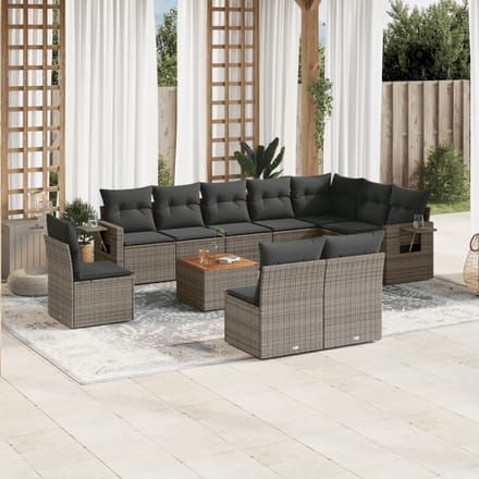 vidaXL - 11-delige - Loungeset - met - kussens - poly - rattan - grijs