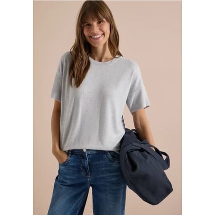 Shirt met aflopende schouders, ronde hals en band