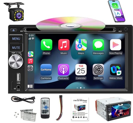 ESSGOO 2-DIN Multimedia Autoradio met 6,2″ Touchscreen, Bluetooth, FM/AM & CD/DVD – Apple Carplay & Android Auto - 12 LEDs Achteruitrijcamera