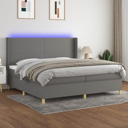 vidaXL - Boxspring - met - matras - en - LED - stof - donkergrijs - 200x200 - cm