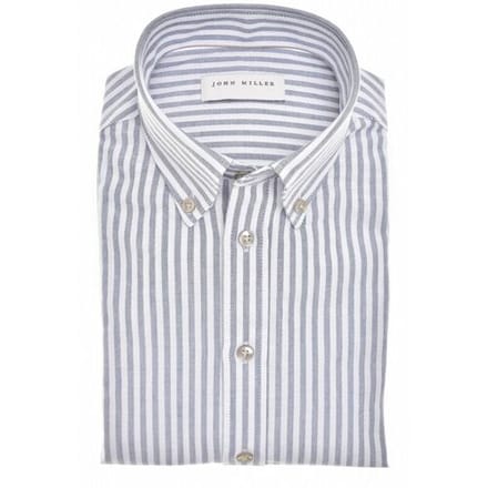 John Miller Overhemd Striped Pure Cotton Oxford Button-Down Donker Blauw / male