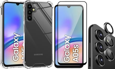 Hoesje geschikt voor Samsung Galaxy A05s - Screenprotector Volledig Dekkend Glas & Camera Protector - Shockproof Transparant