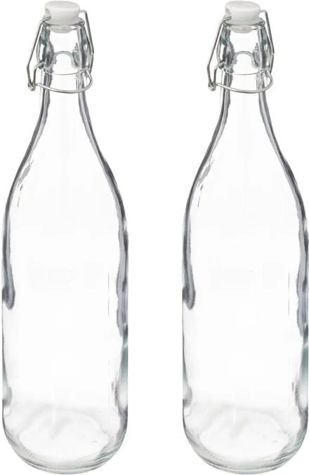 5Five Beugelfles/weckfles - 2x - glas - transparant - luchtdicht - 1 liter - waterfles - limonade