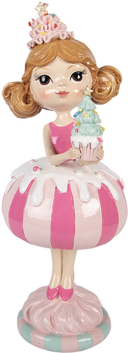 Clayre & Eef Decoratie Beeld Meisje 10x10x25 cm Roze Kunststof