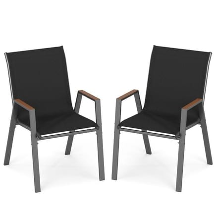 Coast Tuinstoelen Set van 2 Grijs – Stapelbare Terrasstoelen met Hoge Rugleuning – 56 x 66 x 88 cm