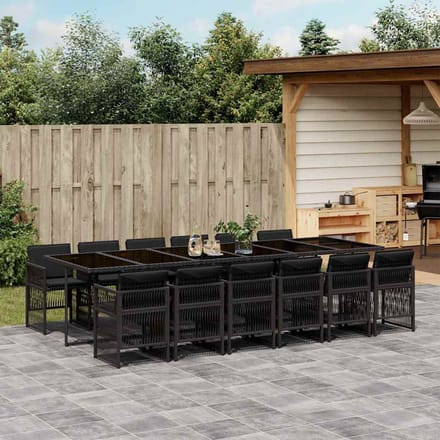 vidaXL - 13-delige - Tuinset - met - kussens - poly - rattan - zwart