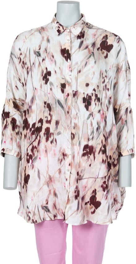 120% Lino blouse beige met bloemenprint en knoopsluiting voor dames - S (36)