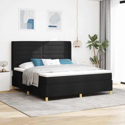 vidaXL - Boxspring - bed - met - LED-stripverlichting - Zwart - 180 - x - 200 - cm - Stof