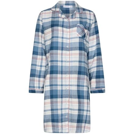 Pastunette - Flannel Check - Nachthemd - Doorknoop - Blauw/Wit - Flanel - Maat 46