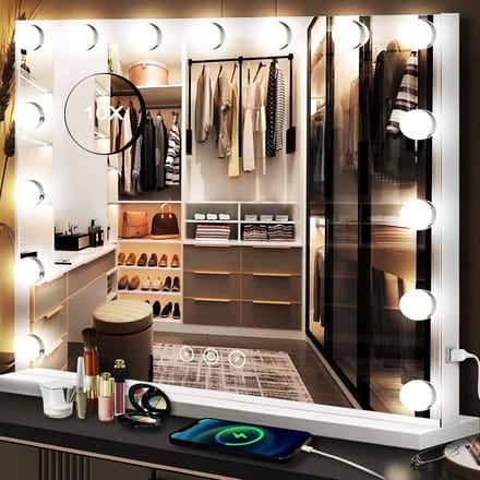 Hollywood Make-up Spiegel met Lichten Dimbare 3 Kleuren en Vergroting