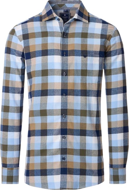 Redmond modern fit overhemd - flanel - blauw - groen en beige geruit