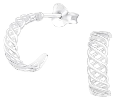 Joy|S - Zilveren oorringen - fantasie geweven - 3mm/ 11 mm - stud