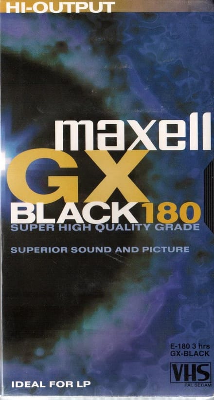 MAXELL GX BLACK 180 VHS TAPE (VIDEOBAND) SUPER HIGH QUALITY GRADE 180 MM