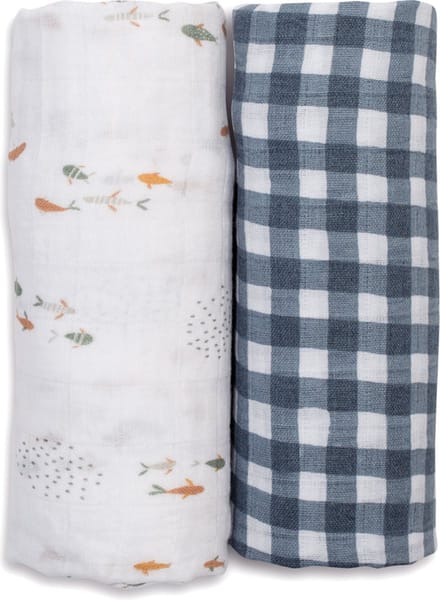 Lulujo swaddle 100x100 2-pack - Fish & Navy Gingham