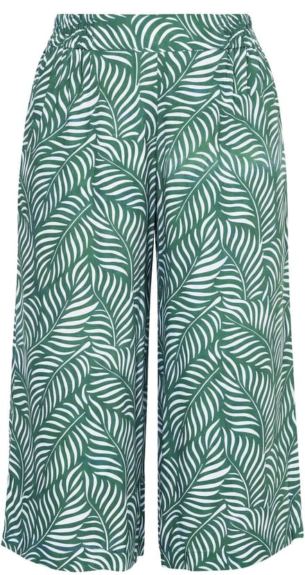 Studio Untold - Dames - Culotte wijde pijpen bladerenprint elastische tailleband - Groen - Maat 44