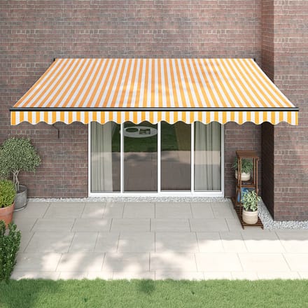 vidaXL - Uitschuifbare - luifel - Geel - en - Wit - met - Antraciet - Frame - 4,5 - × - 3 - m