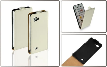 LELYCASE Flip Case Lederen Hoesje LG Optimus 4X HD Wit