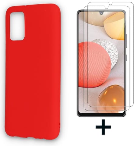 HB Hoesje Geschikt voor Samsung Galaxy A02S - Rood + 2X Glazen Screenprotector - Siliconen Back Cover