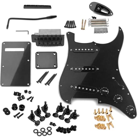 ST-stijl elektrische gitaar complete set DIY-accessoireset inclusief voorgemonteerde slagplaatbrug SSS-pickups black