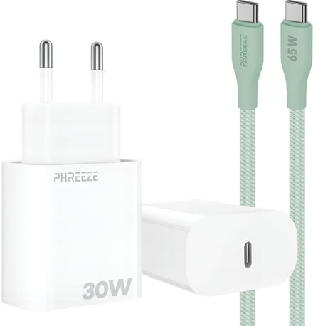 Power Delivery oplader met 30w usb C poort met usb C kabel 1m groen