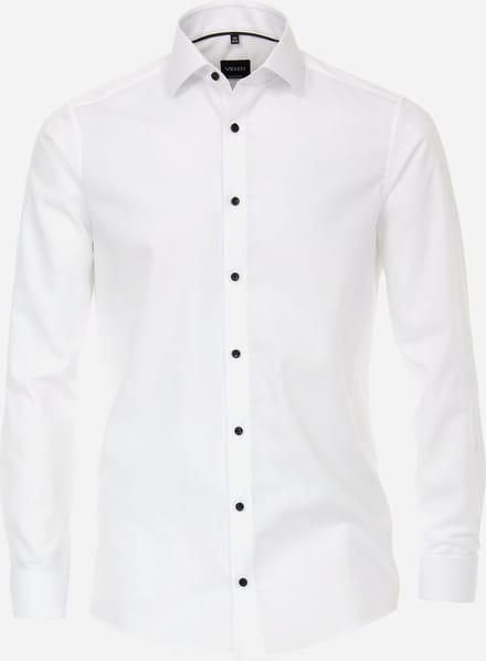 VENTI modern fit overhemd - popeline - wit met dubbele manchet - Strijkvrij - Boordmaat: 36