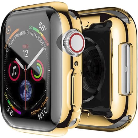 MY PROTECT - Hoesje Geschikt Voor Apple Watch 40mm Siliconen Bescherm Case - Screenprotector - Transparant/Goud