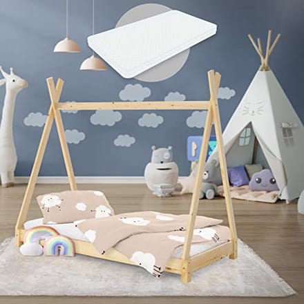Kinderbed tipi 70x140 cm – Natuurlijk houten huisbed voor kinderen
