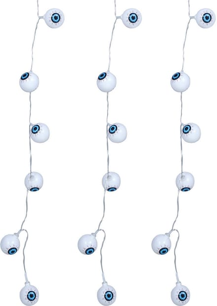 Halloween LED lampjes - 3x - oogbal/ogen - op batterijen - 130 cm - griezel uitstraling