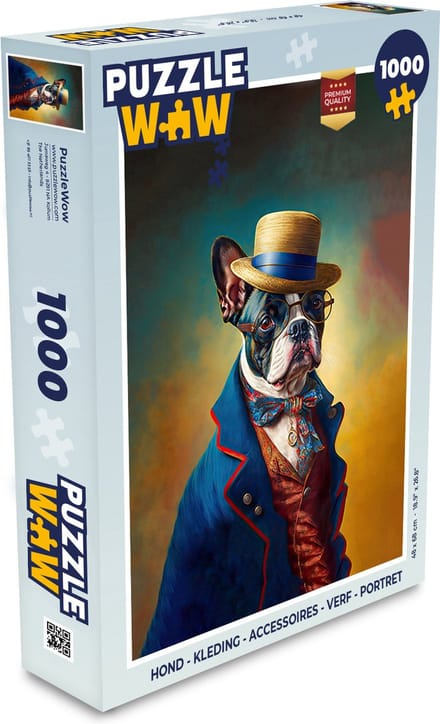 Puzzel Hond - Kleding - Accessoires - Verf - Portret - Legpuzzel - Puzzel 1000 stukjes volwassenen