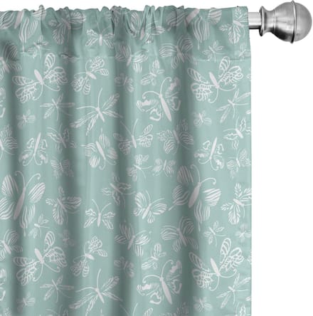 ABAKUHAUS Vlinder gordijnen – 2x75x225 cm – Licht zeegroen/Wit