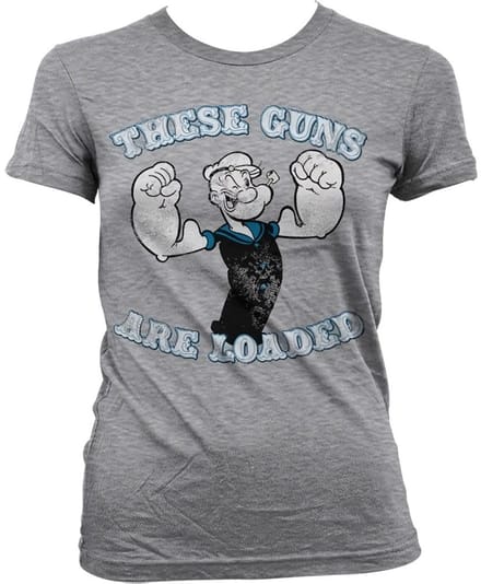 Popeye These Guns Are Loaded Girly T-shirt voor dames, heather-grijs