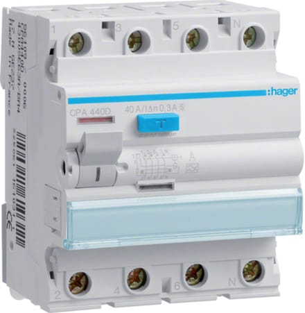 Hager CPA440D Hager CPA440D, Fehlerstromschutzschalter, Typ A Aardlekschakelaar A 4-polig 40 A 0.3 A 400 V