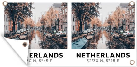 Schuttingposter Nederland - Grachten - Herfst - Amsterdam - 200x100 cm - Tuindoek