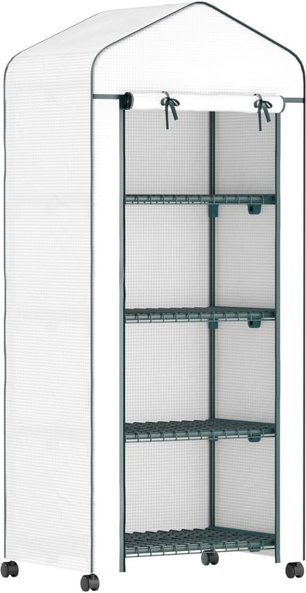 Outsunny - Foliekas - met 4 Planken - 69L x 50B x 165H cm - Wit