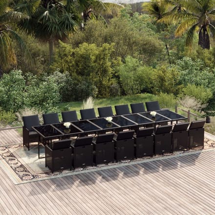 vidaXL - 17-delige - Tuinset - met - kussens - poly - rattan - zwart