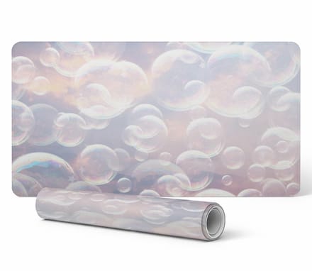 Vinyl bureauonderlegger met print van zeepbellen in wolken 100x50 cm