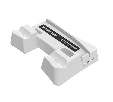 DrPhone ChillTech – Verticale Standaard Met Ingebouwde Koeling Voor PS5 – Digital Edition – Laadstation Voor Twee Controllers - Wit