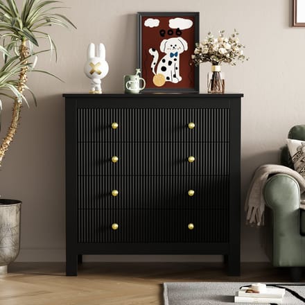 Sweiko Ladekast met Vijf Lades, Commode, Verticale Gestreepte Gouden handvatten, Kaptafel,Zwart