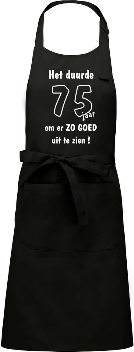 Mijncadeautje - Keukenschort - BBQ schort - Het duurde 75 jaar - zwart