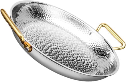 Paella Pan - Koekenpan Zeevruchten - Thuis Koken - Dubbele Handgrepen - 36 cm - Zilver