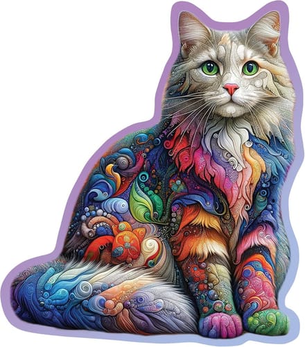 Houten Kat Puzzel - Dierenpuzzel - Ontspanning - 15 Dieren Vormpjes - 22.4 x 25.5 cm