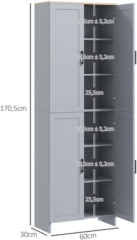 HOMCOM-Keukenkast-Panneau de particules-60x30x170.5cm-Gris