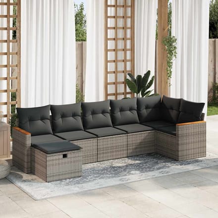 vidaXL - 7-delige - Loungeset - met - kussens - poly - rattan - grijs