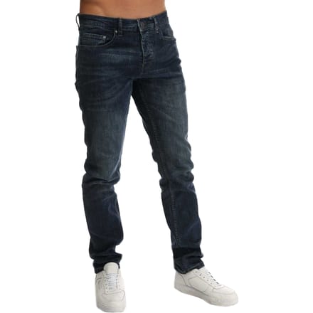 Weekend Offender Heren leren patch taps toelopende jeans (Blauw)