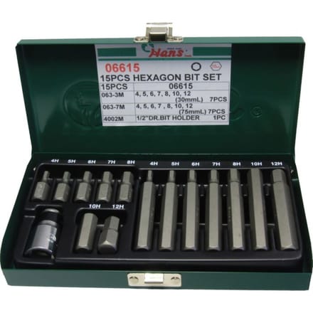 Zeskantschroevendraaierbit HANS 10 mm 14 stuks (kort en lang)