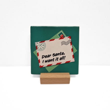 Dear Santa - Keramische decoratie tegel met tekst - Kerst