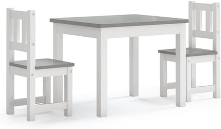 Kindertafel met 2 Stoelen Set MDF Wit en Grijs voor Kinderen