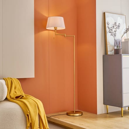 Lindby - vloerlamp - 1licht - metaal, stof - H: 154 cm - E27 - brons, wit