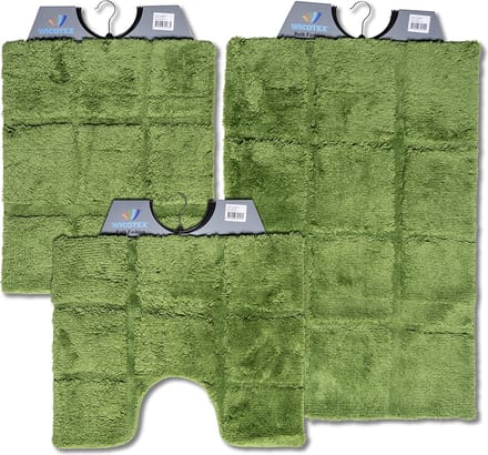 Wicotex - Badmat set - Badmat - Toiletmat - Bidetmat ruit Groen - Antislip onderkant - WC mat met uitsparing