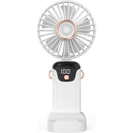 Ventilateur Portable Mini Ventilateur Électrique Portatif avec Écran LED Affichage de la Batterie Support 5 Vitesse de Vent Réglables blanc